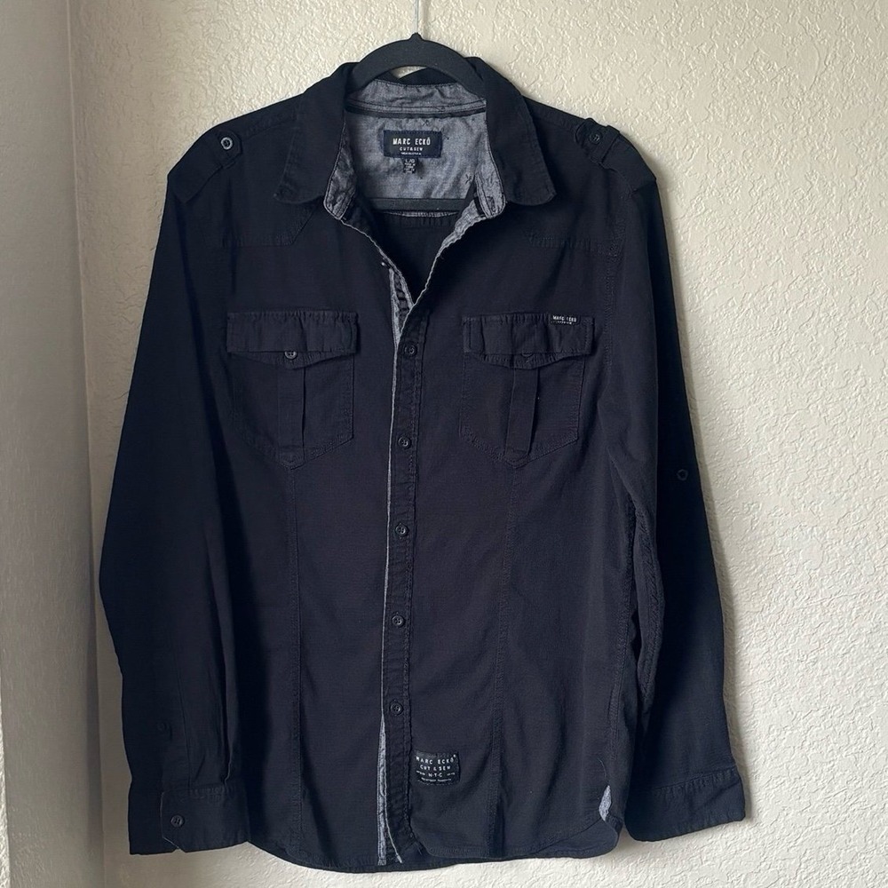 Marc Ecko Cut & Sew Mens Large Black Button Up Dress Shirt S Large